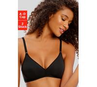 Bralette-BH PETITE FLEUR, Damen, Gr. 80, Cup D, schwarz (schwarz, weiß), Jersey, Obermaterial: 95% Baumwolle, 5% Elasthan, Basic, BHs Bralette BH-Set Bügelloser-BH, ohne Bügel aus angenehm weicher Bau