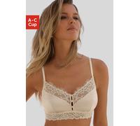 Bralette-BH LASCANA "Alana", Damen, Gr. 80, Cup C, beige (champagner), Spitze, Obermaterial: 60% Seide, 32% Polyamid, 8% Elasthan, BHs, ohne Bügel mit hohem Seidenanteil und edler Spitze, Dessous (747