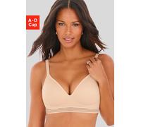 Bralette-BH LASCANA "Freya", Damen, Gr. 90, Cup C, beige (puder), Spitze, Obermaterial: 36% Polyamid, 29% Polyester, 27% Baumwolle, 8% Elasthan, BHs, ohne Bügel mit eingearbeitetem Push-up Kissen, Des