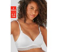 Bralette-BH PETITE FLEUR, Damen, Gr. 70, Cup D, schwarz-weiß (weiß, schwarz), Jersey, Obermaterial: 80% Baumwolle, 10% Elasthan, 10% Polyamid, Basic, BHs BH BH-Set Bralette Bügelloser-BH, ohne Bügel m