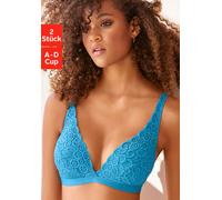 Bralette-BH PETITE FLEUR, Damen, Gr. 75, Cup A, blau (rauchblau, weiß), Spitze, Obermaterial: 90% Polyamid, 10% Elasthan, BHs BH Spitzenwäsche BH-Set Spitzen-BH Triangel-BH Bralette, ohne Bügel aus Sp