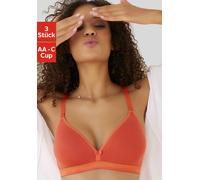 Bralette-BH, Damen, Gr. 75, Cup AA, orange (2xweiß, 1xmanderine), Jersey, Obermaterial: 75% Baumwolle, 15% Elasthan, 10% Polyester, PETITE FLEUR BY LASCANA, BHs BH Triangel-BH Bralette, ohne Bügel, au