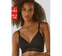 Bralette-BH PETITE FLEUR, Damen, Gr. 75, Cup AA, schwarz (schwarz, weiß), Jersey, Obermaterial: 82% Baumwolle, 10% Elasthan, 8% Polyamid, BHs, ohne Bügel im attraktiven Doppelpack (83970728-75) schwar