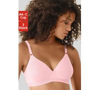 Bralette-BH PETITE FLEUR, Damen, Gr. 75, Cup B, rosa (2xweiß, 1xrosa), Jersey, Obermaterial: 75% Baumwolle, 15% Elasthan, 10% Polyester, BHs BH BH-Set Triangel-BH T-Shirt-BH Bügelloser-BH, ohne Bügel 