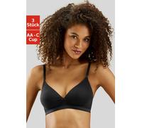 Bralette-BH PETITE FLEUR, Damen, Gr. 75, Cup B, schwarz-weiß (2xweiß, 1xschwarz), Jersey, Obermaterial: 75% Baumwolle, 15% Elasthan, 10% Polyester, Basic, BHs BH BH-Set Triangel-BH Bügelloser-BH, ohne