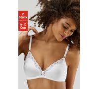 Bralette-BH PETITE FLEUR, Damen, Gr. 80, Cup A, weiß (2x weiß), Spitze, Obermaterial: 90% Baumwolle, 5% Elasthan, 5% Polyamid, BHs BH BH-Set Teenie-BH Wäsche, ohne Bügel aus Baumwolle mit Spitze (8730