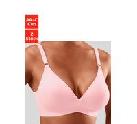 Bralette-BH PETITE FLEUR, Damen, Gr. 85, Cup C, rosa (2xweiß, 1xrosa), Jersey, Obermaterial: 75% Baumwolle, 15% Elasthan, 10% Polyester, BHs BH BH-Set Triangel-BH T-Shirt-BH Bügelloser-BH, ohne Bügel