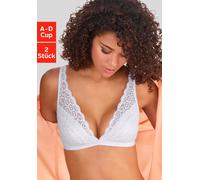 Bralette-BH PETITE FLEUR, Damen, Gr. 90, Cup A, weiß (2xweiß), Spitze, Obermaterial: 90% Polyamid, 10% Elasthan, BHs BH Spitzenwäsche BH-Set Spitzen-BH Triangel-BH Bralette, ohne Bügel aus Spitze, Des