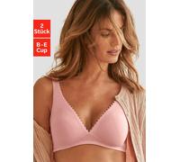 Bralette-BH PETITE FLEUR, Damen, Gr. 90, Cup D, rosa (rosé, weiß), Jersey, Obermaterial: 89% Baumwolle, 9% Elasthan, 2% Polyamid, Basic, BHs, ohne Bügel in High-Apex-Schnittform mit Zierborte, Basic D