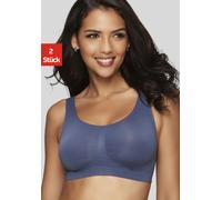 Bralette-BH PETITE FLEUR, Damen, Gr. L (44/46), N-Gr, blau (marine, weiß), Microtouch, Obermaterial: 88% Polyamid, 12% Elasthan, Basic, bequem, BHs BH-Set Bralette, SEAMLESS ohne Bügel aus weichem Mic