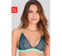 Bralette-BH S.OLIVER "Clemence", Damen, Gr. 70, Cup C, grün (grün, salbei), Spitze, Obermaterial: 87% Polyamid, 13% Elasthan, BHs, ohne Bügel aus graphischer Spitze in transparenter Optik, Dessous (87