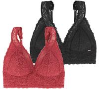 Bralette DORINA "Lana", Damen, Gr. L, N-Gr, rot (coral, schwarz), Spitze, Obermaterial: 69% Polyamid, 23% Polyester, 8% Elasthan, unifarben, BHs Bralette, ohne Bügel, florale Spitze, breites Unterbrus