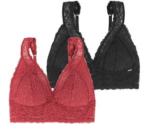 Bralette DORINA "Lana", Damen, Gr. XS, N-Gr, rot (coral, schwarz), Spitze, Obermaterial: 69% Polyamid, 23% Polyester, 8% Elasthan, unifarben, BHs Bralette, ohne Bügel, florale Spitze, breites Unterbru
