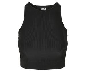 Bralette URBAN CLASSICS "Urban Classics Damen Ladies Cropped Shiny Rib Top", Damen, Gr. S, Cup 0, schwarz, 86% Polyamid, 14% Elasthan, BHs Bralette (95738447-S) schwarz