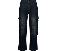 Cargohose BRANDIT "Brandit Brandit Denim Cargo Pants", Herren, Gr. 34/32, Länge 32, schwarz, 75% Baumwolle, 24% Polyester, 1% Elasthan, unifarben, loose fit, Hosen Cargohose (27211627-34) schwarz