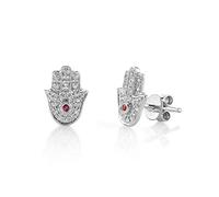 Brandlinger ® Atelier Ohrstecker Hamsa aus vergoldetem 925 Sterling Silber und Zirkonia Steinen für Frauen, Mädchen und Kinder. Länge der Gold Ohrringe 9,8 mm (Silber)