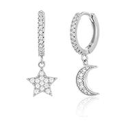 Brandlinger ® Ohrringe Silber 925. Creolen mit Mond und Stern Anhänger. Schmuck Damen vergoldet mit 18 Karat Gold für Frauen und Mädchen.