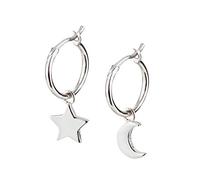 Brandlinger ® Ohrringe Silber 925 hängend. Creolen mit Anhänger Mond und Stern. Schmuck Damen vergoldet mit 18 Karat (Silber und Gold) für Frauen und Mädchen. Durchmesser der Creolen 12mm.