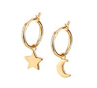Brandlinger ® Ohrringe Silber 925 hängend. Creolen mit Anhänger Mond und Stern. Schmuck Damen vergoldet mit 18 Karat (Silber und Gold) für Frauen und Mädchen. Durchmesser der Creolen 12mm.