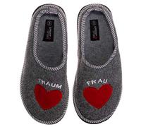 Brandsseller Damen Hausschuh 40 Pantoffel Pantolette Filz Herz Traumfrau - Dunkelgrau