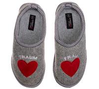 Brandsseller Damen Hausschuh 41 Pantoffel Pantolette Filz Herz Traumfrau - Hellgrau