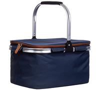 Brandsseller Einkaufskorb 26 Liter Faltbarer Kühlkorb mit Deckel Einkaufstasche Picknickkorb mit Reißverschluss gepolsterter Tragegriff aus Aluminium - Dunkelblau