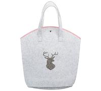 Brandsseller Filztasche Hirsch Prägung ca. 20 x 10 x 32 cm mit Magnetverschluss und roter Overlock Naht Einkaufstasche Shoppingbag Freizeittasche Hellgrau