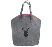 Brandsseller Filztasche Hirsch Prägung ca. 20 x 10 x 32 cm mit Magnetverschluss und roter Overlock Naht Einkaufstasche Shoppingbag Freizeittasche Anthrazit