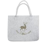 Brandsseller Filztasche mit Hirsch Prägung ca. 38 x 19 x 32 cm Einkaufstasche Shoppingbag Freizeittasche Hellgrau