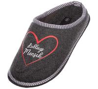 Brandsseller Vlies Damen Filz Herz Hausschuhe Lieblingsmensch Pantoletten Pantoffeln Hausslipper Dunkelgrau 40