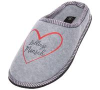 Brandsseller Vlies Damen Filz Herz Hausschuhe Lieblingsmensch Pantoletten Pantoffeln Hausslipper Hellgrau 40