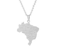 Brasilien Karte Anhänger Halsketten - Ethnisches Muster Flagge Region Brasilien Karten Schlüsselbeinkette Halsketten Charme Hip Hop Patriotismus Schmuck für Damen Herren Pullover Kette,Silber,50 cm