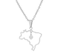 Brasilien Karte Anhänger Halsketten - Ethnisches Muster Flagge Region Brasilien Karten Schlüsselbeinkette Halsketten Charme Hip Hop Patriotismus Schmuck für Damen Herren Pullover Kette,Silber,50 cm