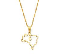 Brasilien Karte Halskette Für Männer Und Frauen, Brasil Berber Karte Aushöhlen Halskette Pullover Schlüsselbeinkette Halsbekleidung, Ethnisches Symbol Halsbekleidung Anhänger, Gold, 45 cm Kette