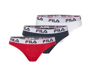 Brasilslip FILA "WOMAN BRAZILIAN SLIP", Damen, Gr. XS, bunt (weiß navy rot), Obermaterial: 95% Baumwolle, 5% Elasthan, unifarben, körpernah, Unterhosen, mit elastischem Logobund (72208116-XS) weiß nav