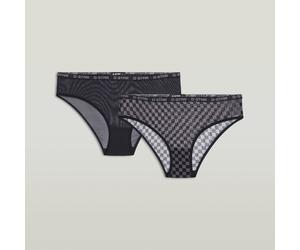 Brasilslip G-STAR "CHERRY, MESH BRAZILIAN BRIEF", Damen, Gr. M, 2 Stk., schwarz-weiß (schwarz), Mesh, Obermaterial: 97% Polyester, 3% Elasthan, gemustert, unifarben, eng, Unterhosen, aus leichtem Stre