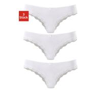 Brasilslip LASCANA, Damen, Gr. 32/34, weiß, Single Jersey, Obermaterial: 95% Baumwolle, 5% Elasthan. Spitze: 87% Polyamid, 13% Elasthan, unifarben, körpernah, Unterhosen, aus elastischer Baumwolle mit