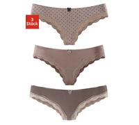 Brasilslip LASCANA, Damen, Gr. 40/42, grau (taupe, uni, gepunktet, gestreift), Obermaterial: 95% Baumwolle, 5% Elasthan. Spitze: 87% Polyamid, 13% Elasthan, gepunktet, gestreift, unifarben, körpernah,