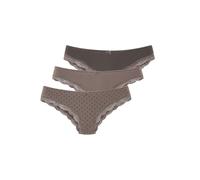 Brasilslip LASCANA, Damen, Gr. 44/46, grau (taupe, uni, gepunktet, gestreift), Obermaterial: 95% Baumwolle, 5% Elasthan. Spitze: 87% Polyamid, 13% Elasthan, gepunktet, gestreift, unifarben, körpernah,
