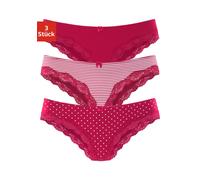 Brasilslip LASCANA, Damen, Gr. 44/46, rot (rot, gestreift, uni, gepunktet), Obermaterial: 95% Baumwolle, 5% Elasthan. Spitze: 87% Polyamid, 13% Elasthan, gepunktet, gestreift, unifarben, körpernah, Un