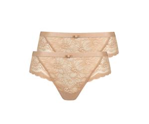 Brasilslip LISCA "2er Pack Damen Brazilian Slip Evelyn", Damen, Gr. 38, beige (sweet almond), Spitze, Obermaterial: 80% Polyamid PA. 20% Elasthan EL., Unterhosen (29763527-38) sweet almond