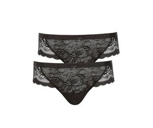 Brasilslip LISCA "2er Pack Damen Brazilian Slip Evelyn", Damen, Gr. 44, schwarz, Spitze, Obermaterial: 80% Polyamid PA. 20% Elasthan EL., Unterhosen (57178528-44) schwarz