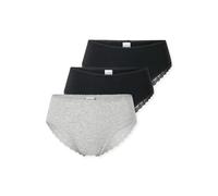 SCHIESSER Damen Brazilian-Slips, 3er Pack - 3Pack Brazilian, Stretch Cotton, uni Schwarz/Grau M