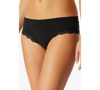 Brasilslip SCHIESSER "Unique Cotton", Damen, Gr. 38, schwarz, Obermaterial: 90% Baumwolle, 10% Elasthan, körpernah, Unterhosen, feine Spitze an den Beinausschnittten (62362558-38) schwarz