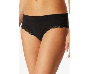 Brasilslip SCHIESSER "Unique Cotton", Damen, Gr. 46, schwarz, Obermaterial: 90% Baumwolle, 10% Elasthan, körpernah, Unterhosen, feine Spitze an den Beinausschnittten (62362558-46) schwarz