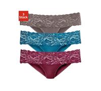 Brasilslip VIVANCE, Damen, Gr. 36/38, bunt (petrol, taupe, bordeaux), Single Jersey, Obermaterial: 95% Baumwolle, 5% Elasthan. Spitze: 93% Polyamid, 7% Elasthan (LYCRA), unifarben, bequem, Unterhosen,