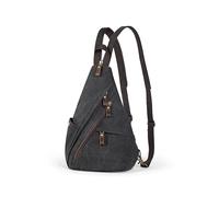 BRASS TACKS Leathercraft Brusttasche Damen und Herren mittelgroß,Drei-in-eins sling bag, um in einen täglichen Schulterriemen umgewandelt zu werden,sportlich Canvas crossbag für Herren Damen,Schwarz