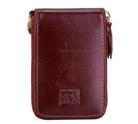 BRASS TACKS Leathercraft Geldbörse aus genarbtem Leder im Vintage-Stil, RFID-blockierend, mit Ringreißverschluss, Kartenhalter für Männer und Frauen, Geschenkbox, Rot/Ausflug, einfarbig (Getaway