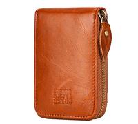 BRASS TACKS Leathercraft Kreditkartenetui Echtleder Vintage RFID-Schutz Reißverschluss Multifächer-Kartenhalter Portmonee Geldbörse Unisex (Dunkelbraun)