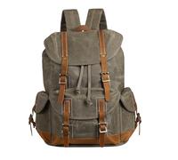 BRASS TACKS Leathercraft,Leinen jagdrucksack Gewachst,Crazy Horse Leder lederrucksack herren,15.6 Zoll Laptop Alltag Wasserdicht rücksack für Herren Damen,Casual Business Sport Wanderrucksack,Olivgrün